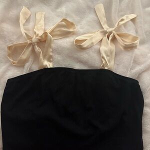 Elegant Black Top with Cream Ribbon Straps